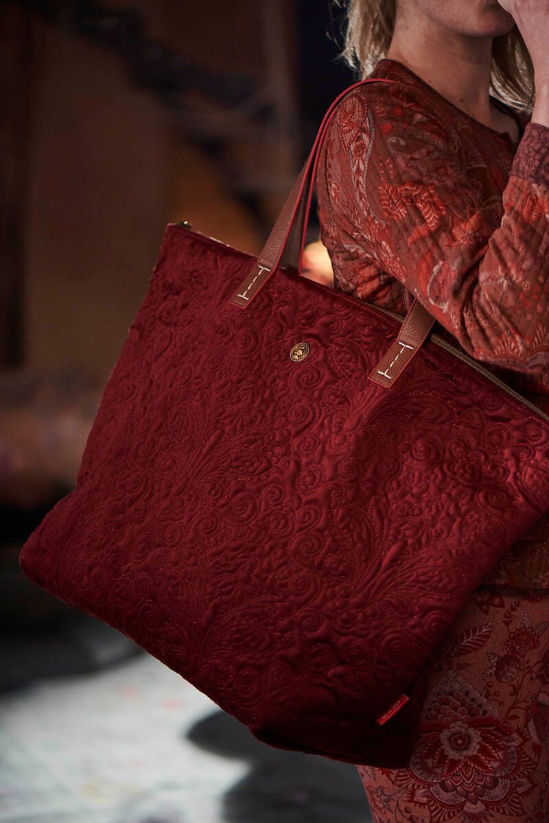 Pip Studio Tote Bag Velvet Quiltey Days Red