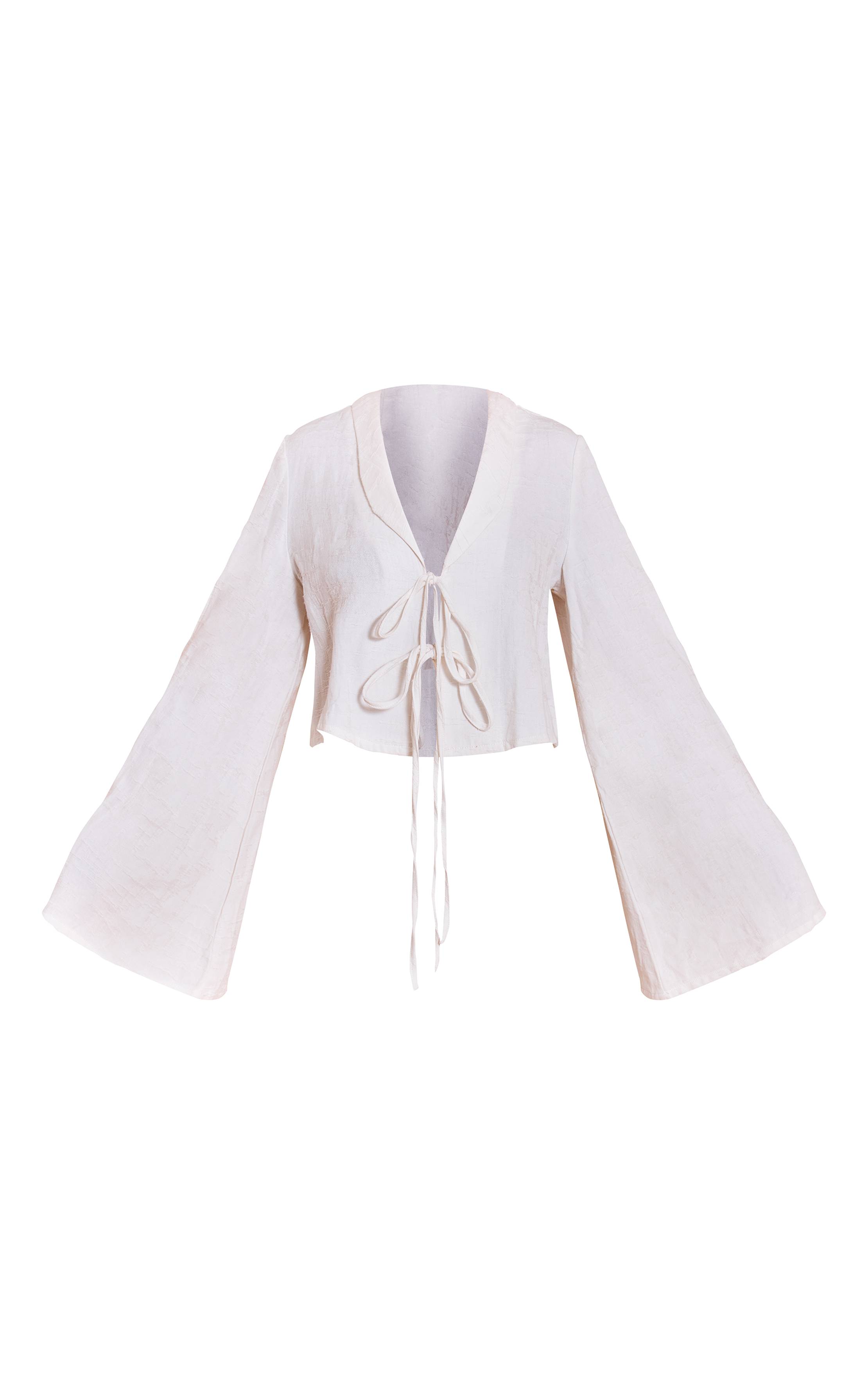 Blanc Chemise Texturée Légère En Tissu Tissé Avec Nœud Devant