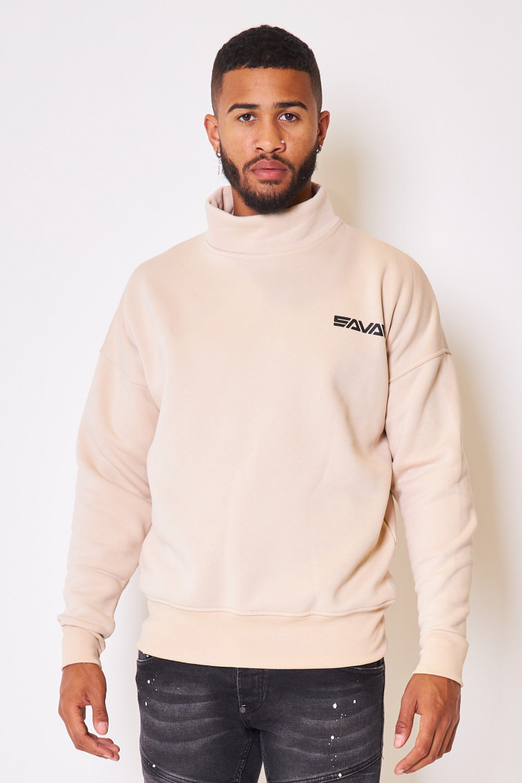 Sweat beige col montant 