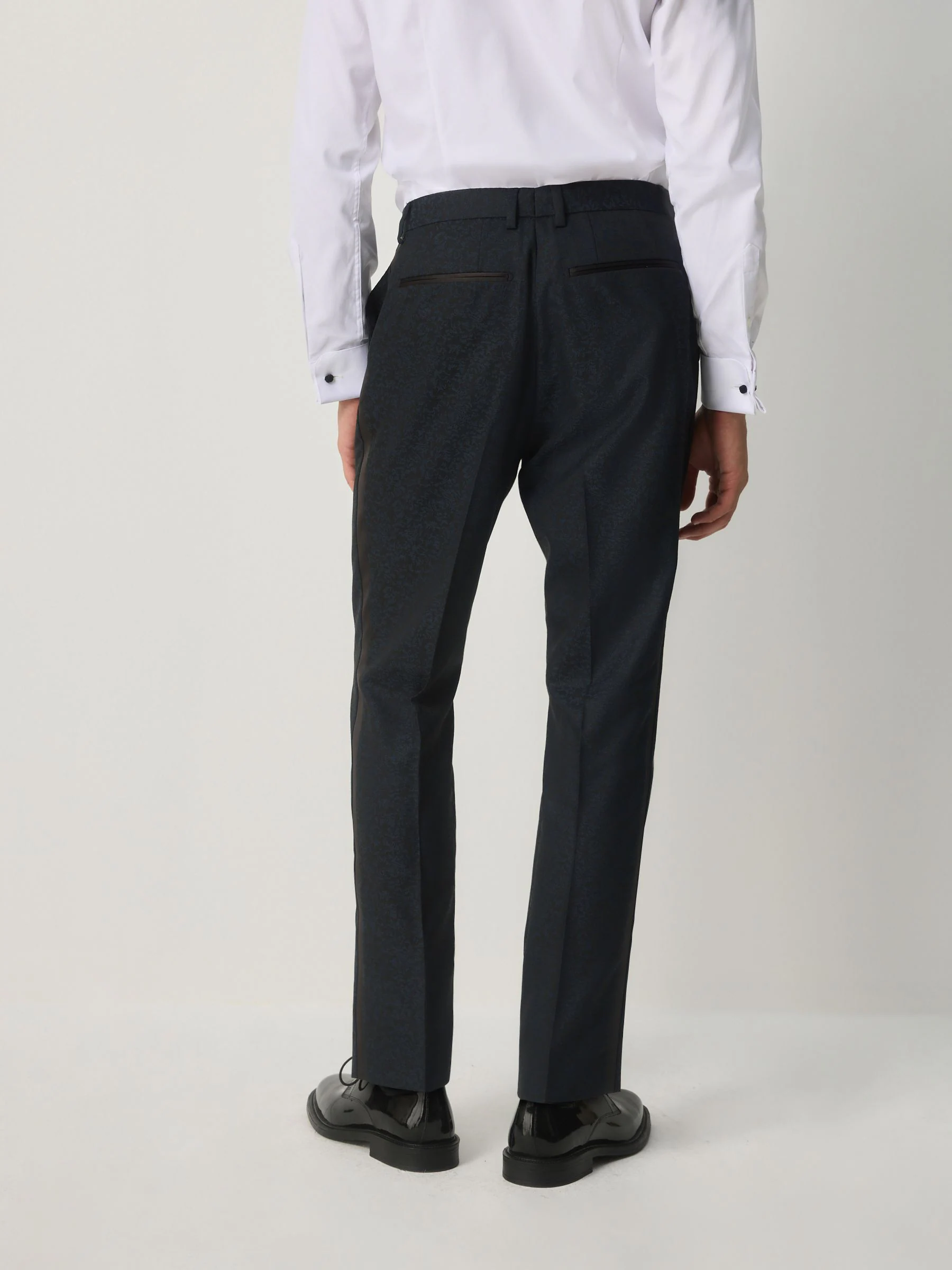 Donkerblauw - Slim Fit Jacquard Pattern Tuxedo Suit Trousers