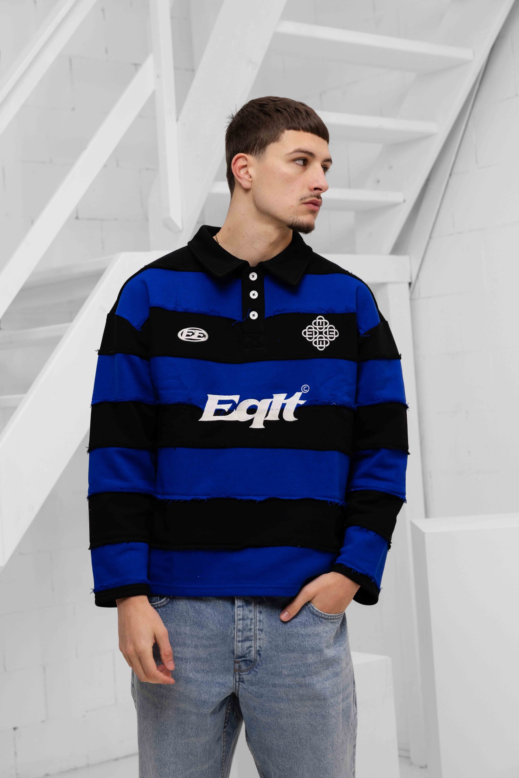 Equalité Stripe Jersey Polo Heren Zwart/Blauw