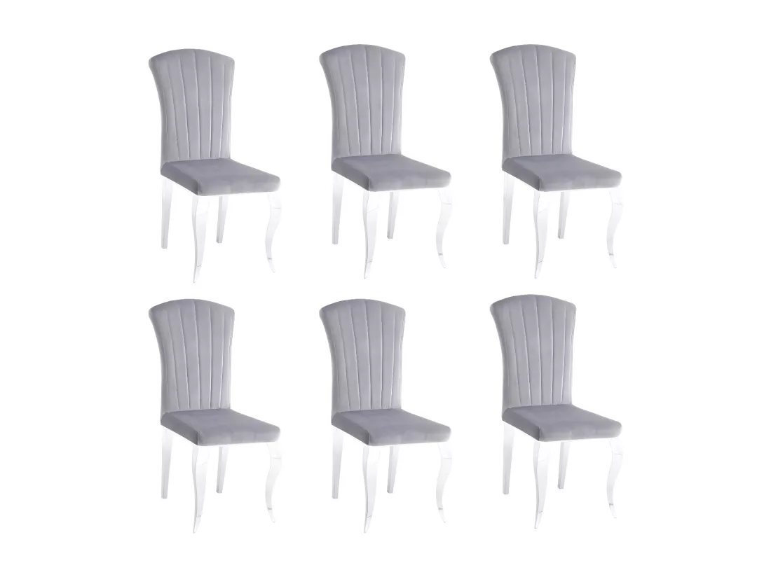 Lot de 6 Chaises baroque LOUIS Chrome Velours Gris