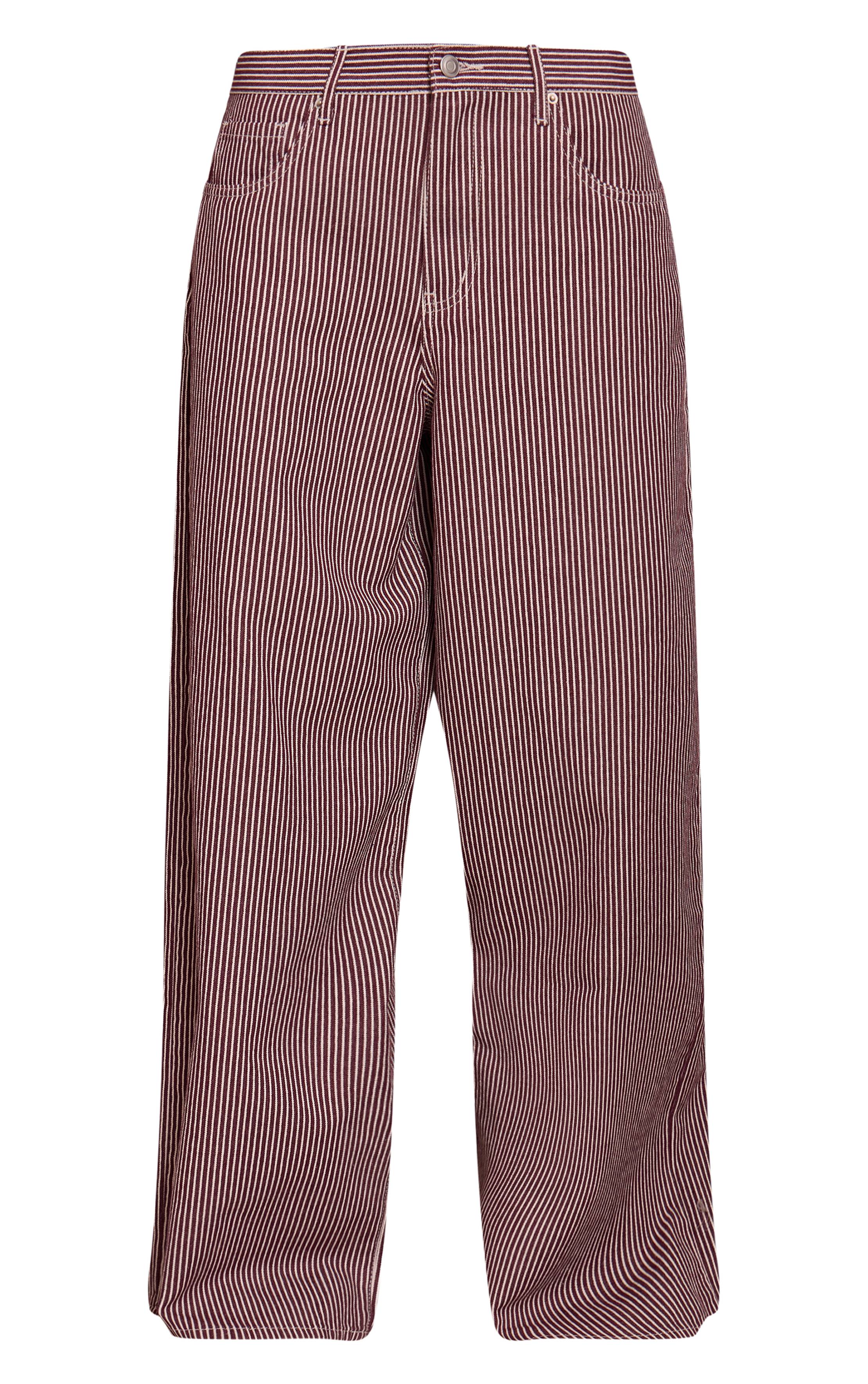 Rouge Bordeaux Jean En Denim Taille Haute À Fines Rayures
