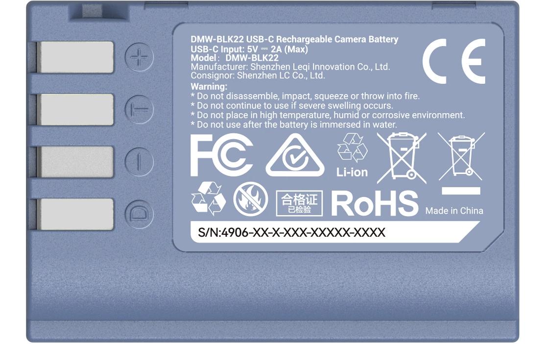 Digitalkamera-Akku DMW-BLK22 USB-C BlauUSB-C aufladbarer Kamera-Akku