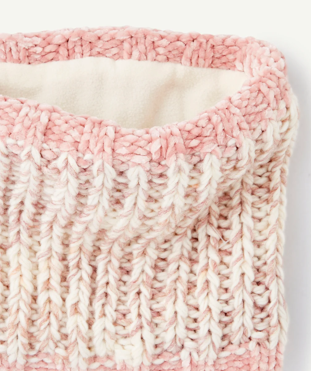 SNOOD FILLE ROSE PÂLE ET BLANC AVEC DOUBLURE POLAIRE