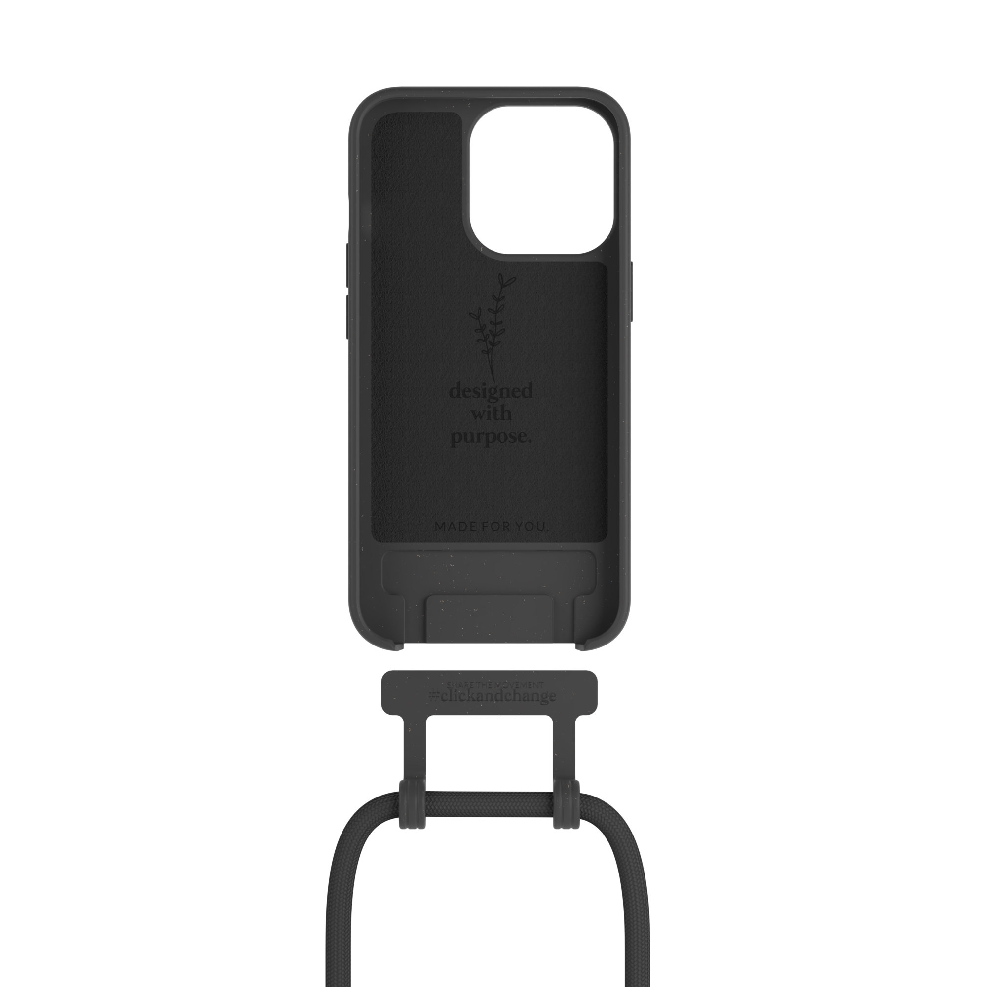iPhone 15 Pro Necklace ChangeCase Antimikrobielle Hülle Vegan Biologisch Abbaubar   Abnehmbare Handykette (CHA222) - Schwarz