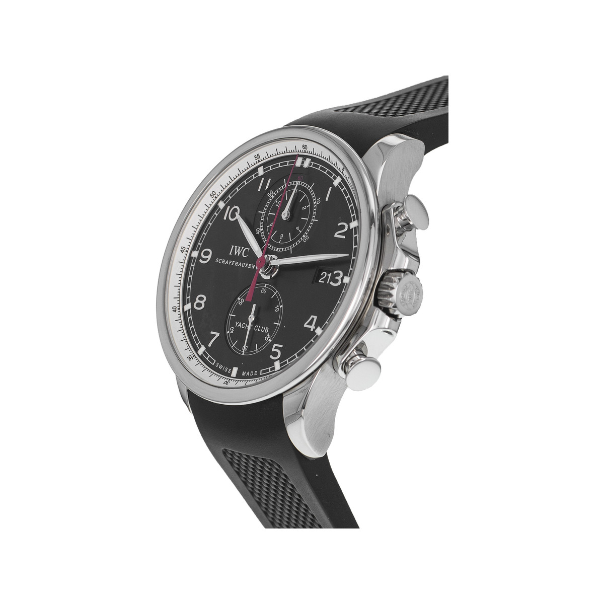 Montre d'occasion IWC Portugaise homme chronographe automatique acier bracelet cuir noir