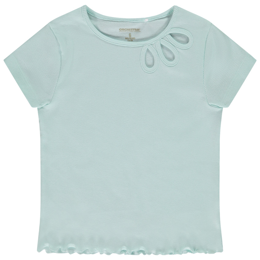 T-shirt manches courtes côtelé et ajouré pour fille