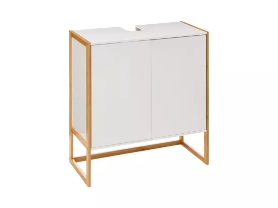 Meuble bas sous lavabo pour salle de bain en MDF coloris blanc / naturel