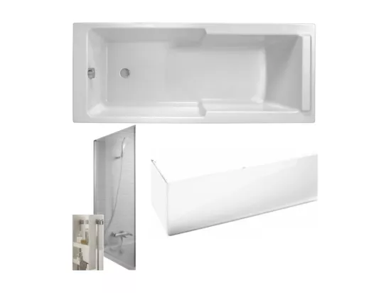 Baignoire bain douche JACOB DELAFON Struktura + pare bain + tablier + étagère 170 x 75
