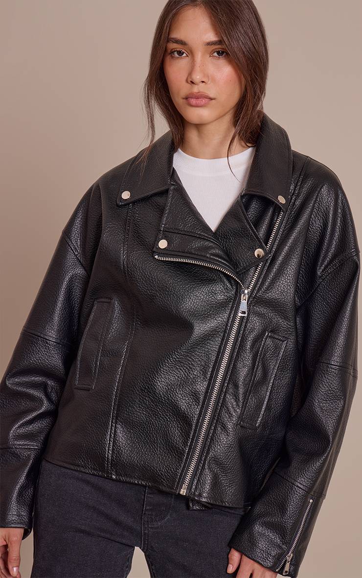 Noir Veste De Motard Oversize En Synthétique