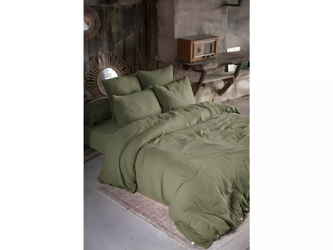 Parure de draps Gaze de Coton - Gaïa Romarin - 4 pièces 1 Drap plat 240 x 300 + 1 Drap housse 140 x 190 + 2 Taies 60 x 60