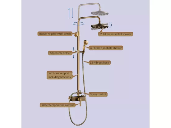 AURALUM MAX Colonne de douche en laiton Bronze Rétro,Ensemble de Douche avec Mitigeur Mécanique,Système Douche Hauteur Réglable pour Salle de Bain