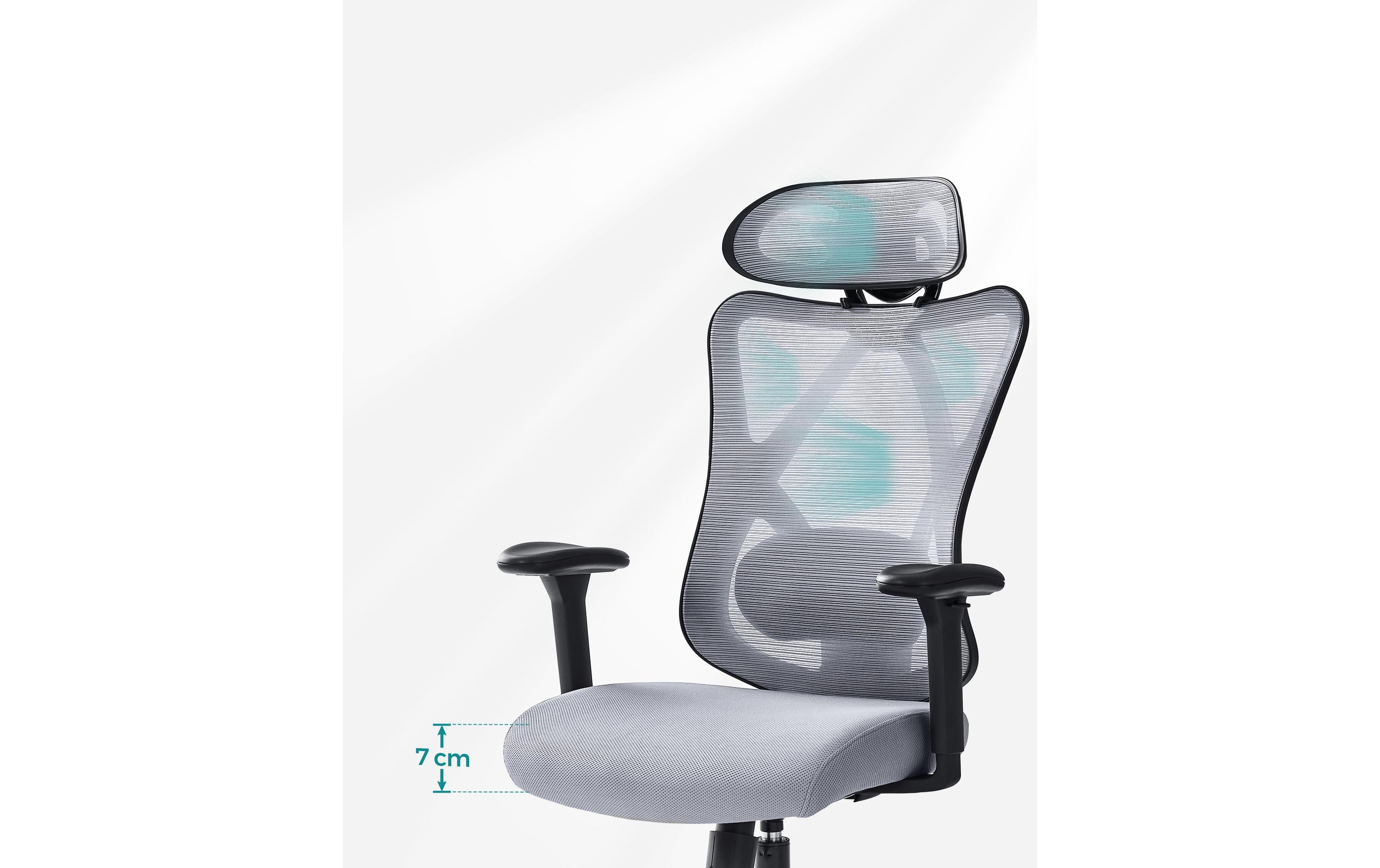 Bürostuhl mit Netzrücken, Kopfstütze und Armlehnen, Grau<br>Ergonomischer Schreibtischstuhl