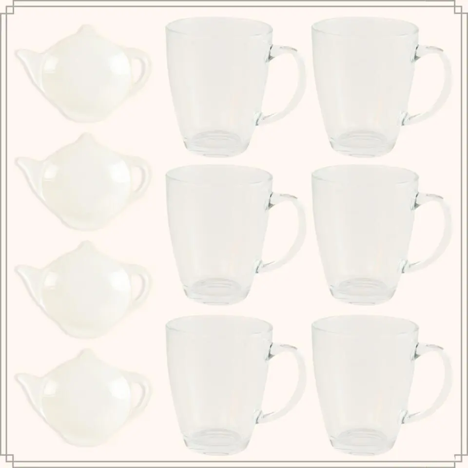 OTIX Theeglazen 6 stuks met 4 Theezakjeshouders Porcelein 350 ml Glas