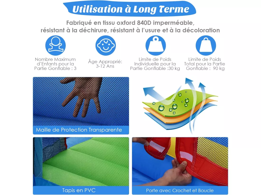 Toboggan Aquatique Gonflable pour Enfants avec Toboggan Balles Cibles, Ballon de Basket Sac de Transport avec Gonfleur 450W
