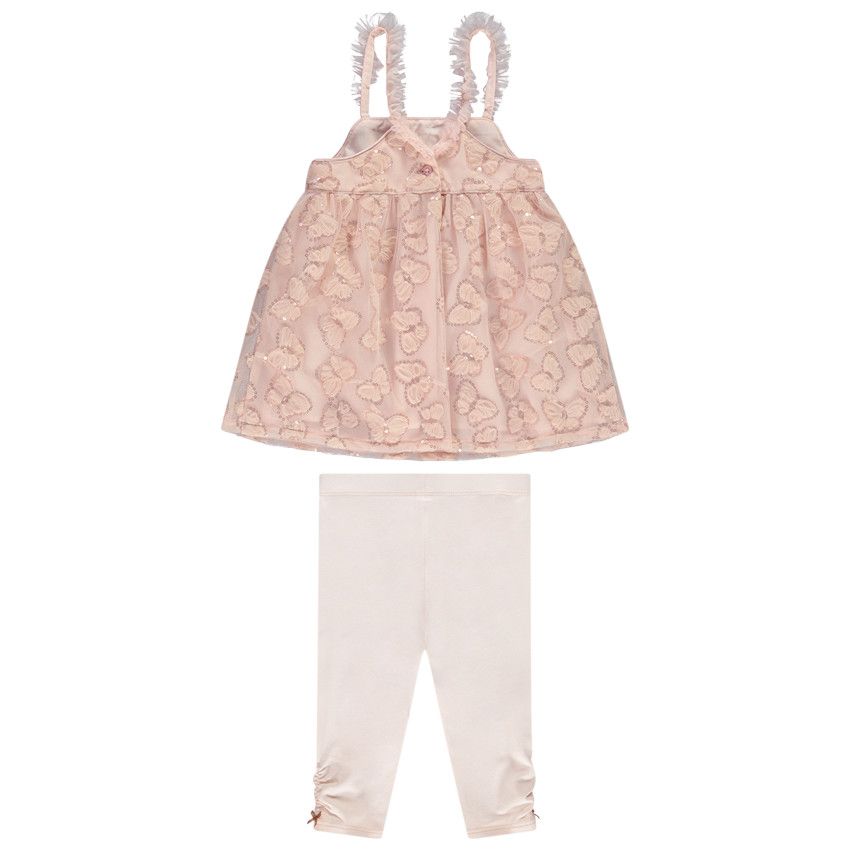 Ensemble 2 pièces avec tunique papillons pour bébé fille - Rose