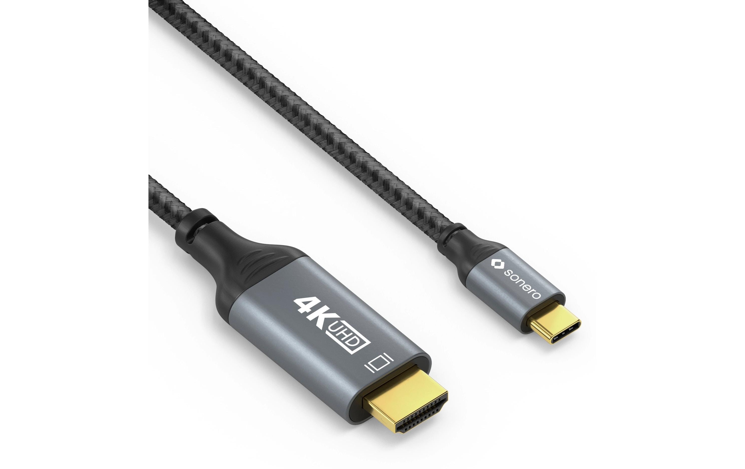 Kabel USB Type-C - HDMI, 2 mUSB-C auf HDMI Kabel - 4K60, 18 GBps – grau/schwarz - 1.00m