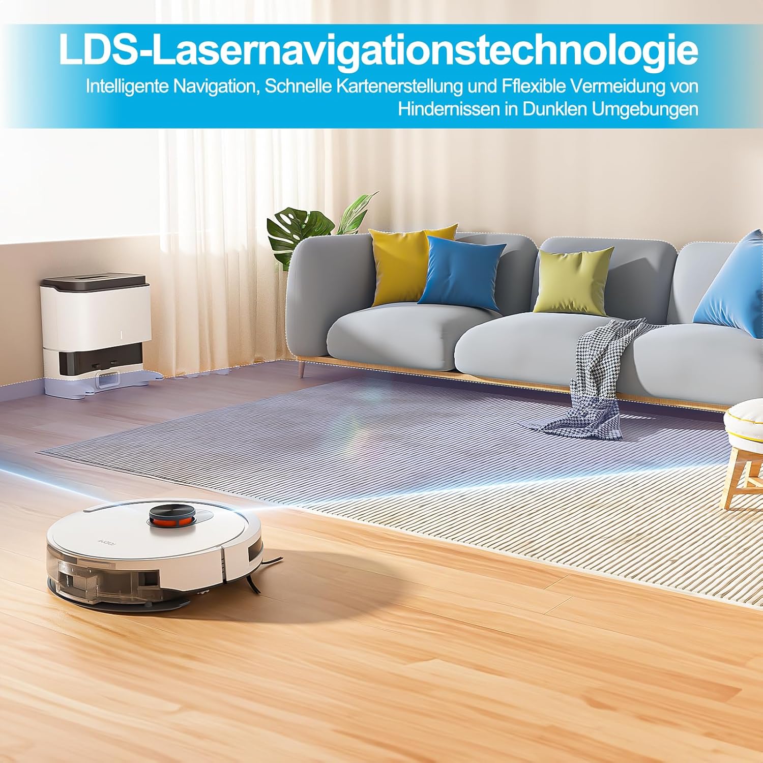 ROIDMI EVE CC Saugroboter mit Wischfunktion, 2.5L Automatischem Schmutzbehälter Kehren Saugen Wischen 2 in 1 Saugroboter, 4000Pa Laser Navigation Staubsauger Roboter