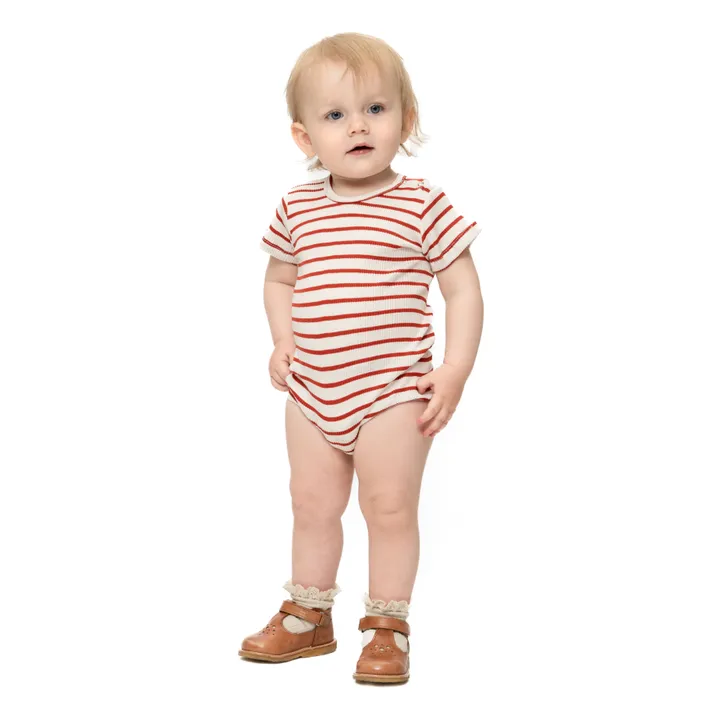 Minimalisma Combinaison Rayée en Soie Buddy | Rouge
