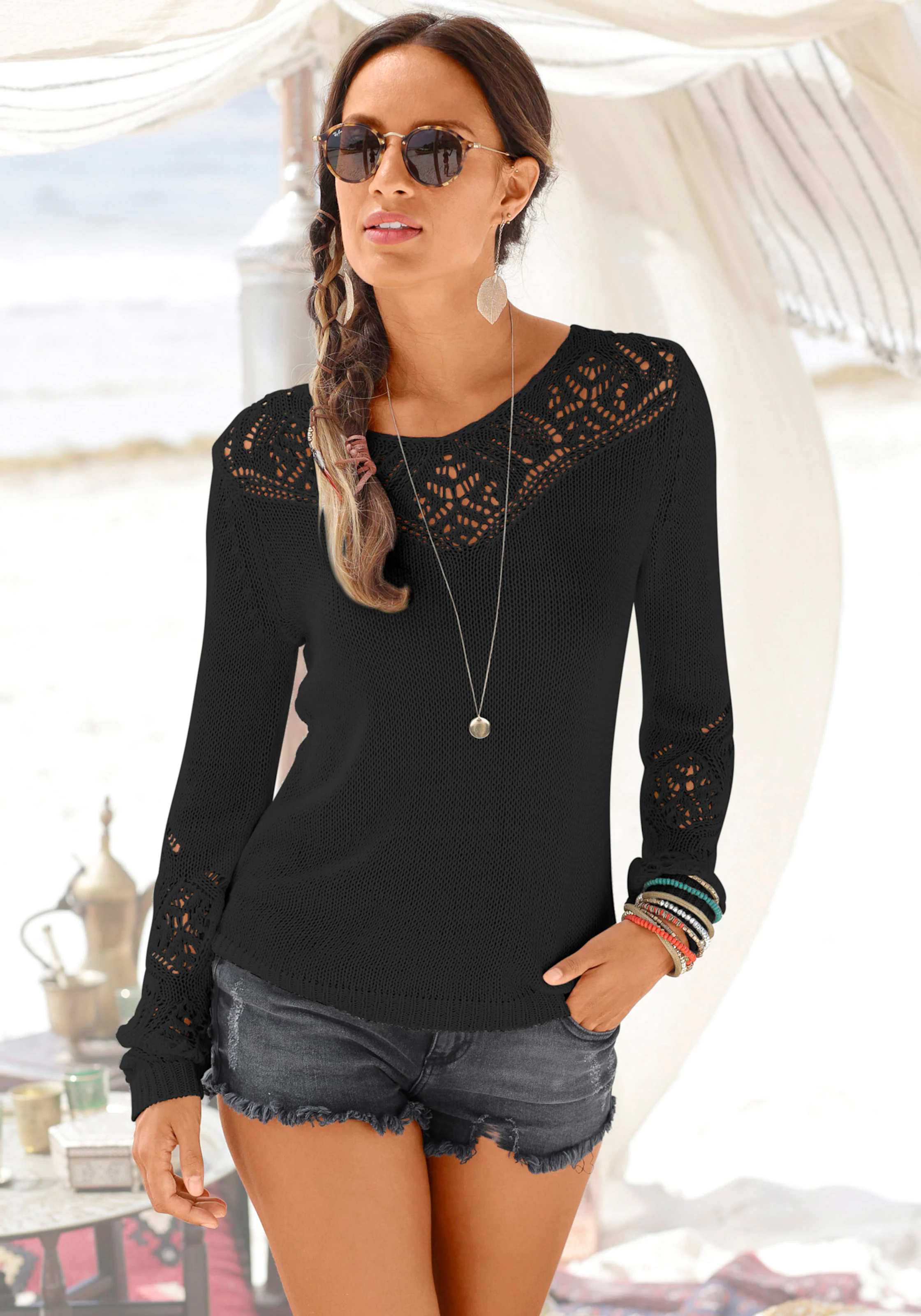 LASCANA Strandpullover in schwarz