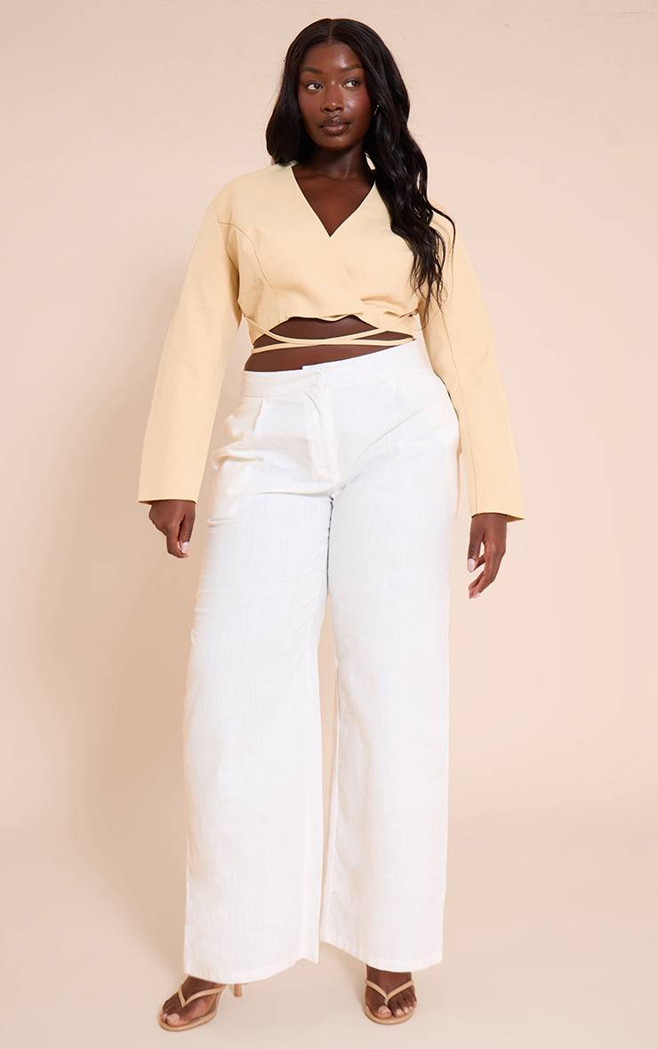 Pale Yellow Blazer Grande Taille Cache-cœur Avec Ceinture À Nouer À La Taille