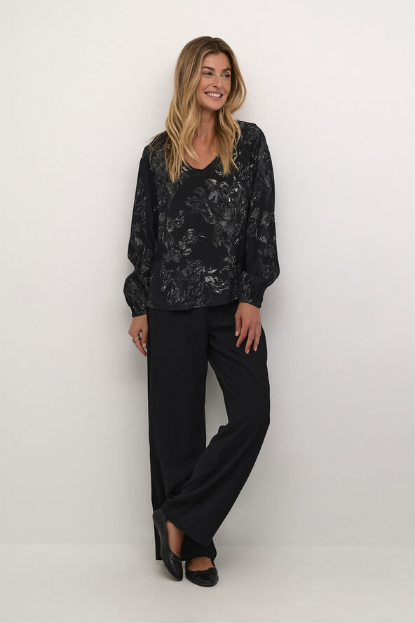 Cream CRLova V-Neck Blouse Black and white abstract flowe