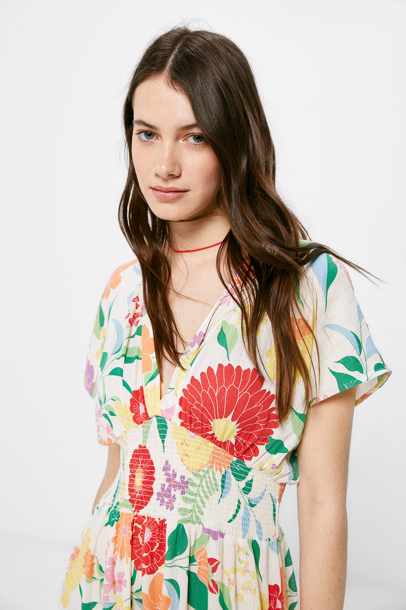 Vestido midi com estampa picot - Estampa laranja