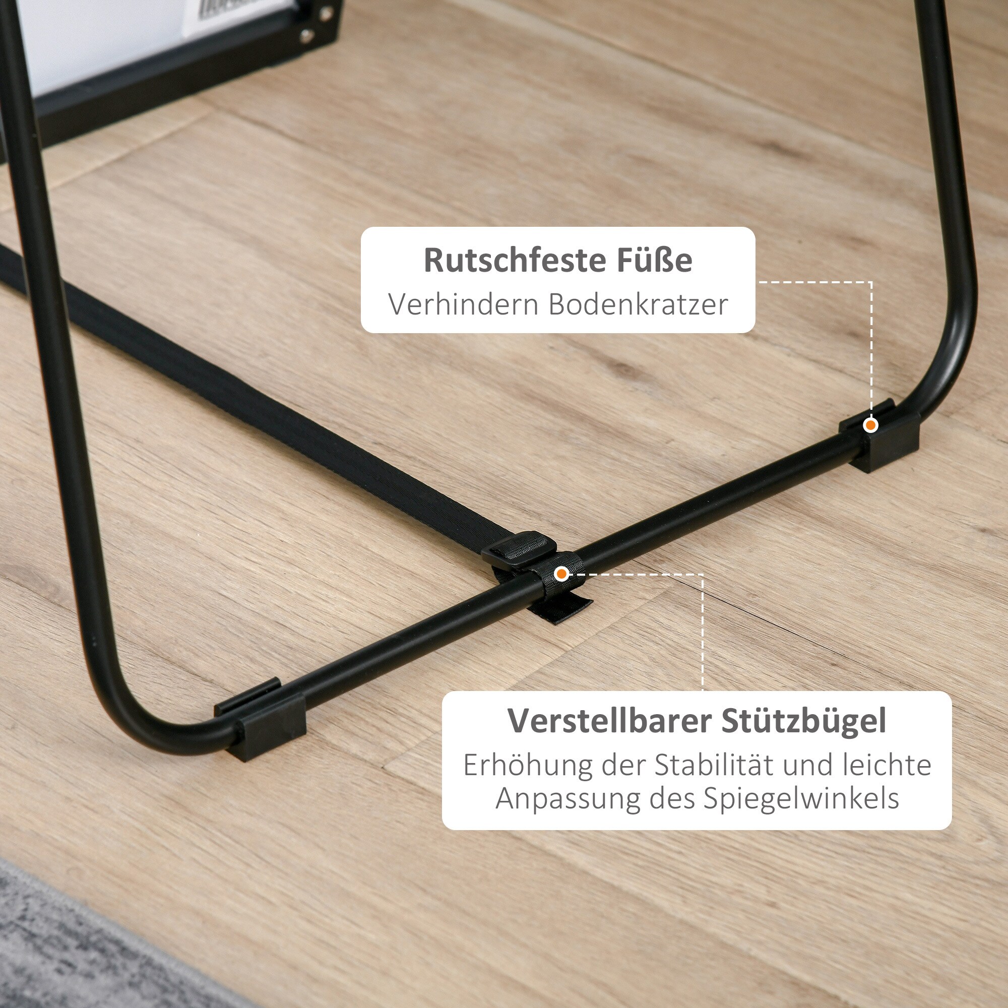 HOMCOM Ankleidespiegel mit Metallrahmen schwarz 50L x 37B x 158,5H cm
