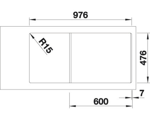 Blanco spoelbak ANDANO XL 6 S-IF, 1000 x 500 mm, roestvrij staal, 522999, 1 bak, met afdruipgedeelte, bak rechts, vlak ingebouwd