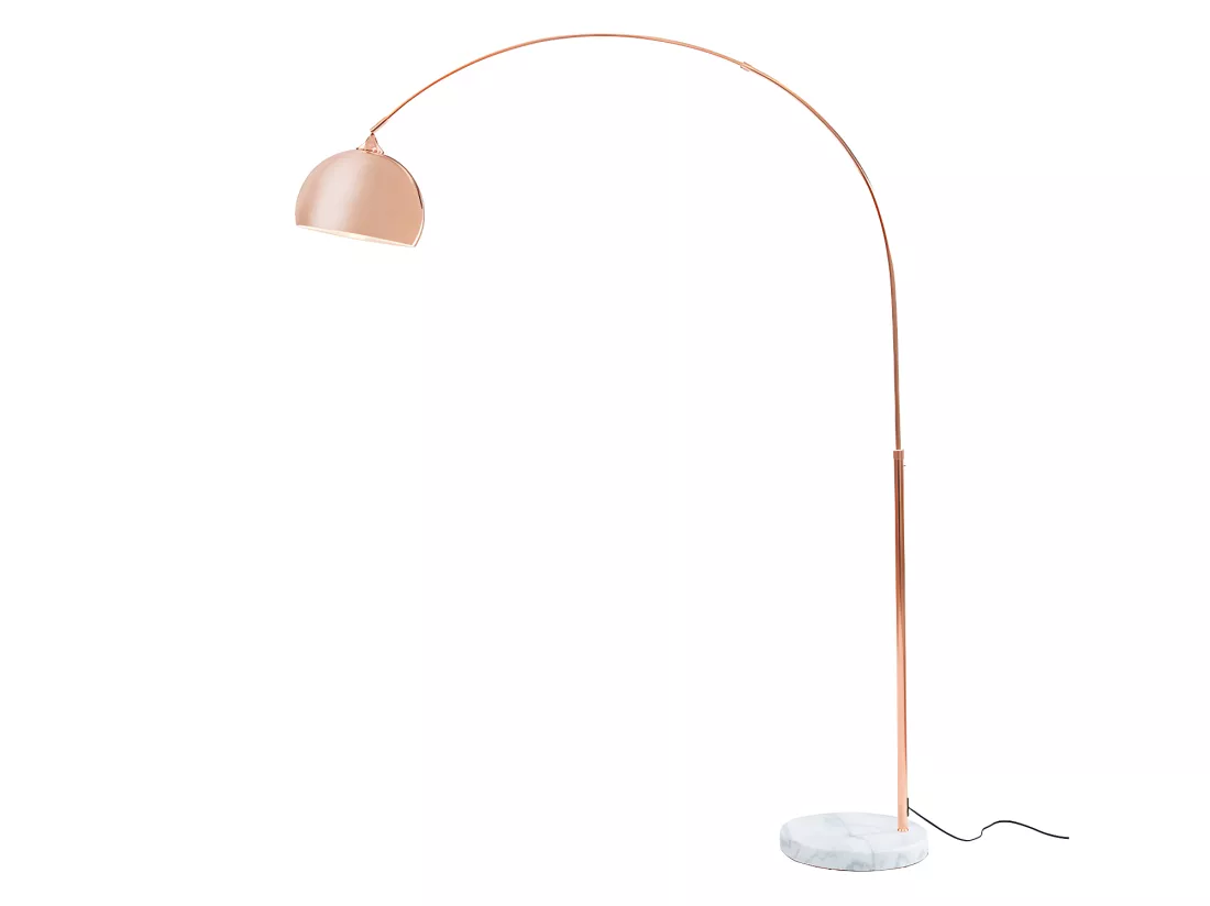 Grand lampadaire arc style art déco - Métal et marbre - H. 180 cm - Cuivré - OMBRAGE