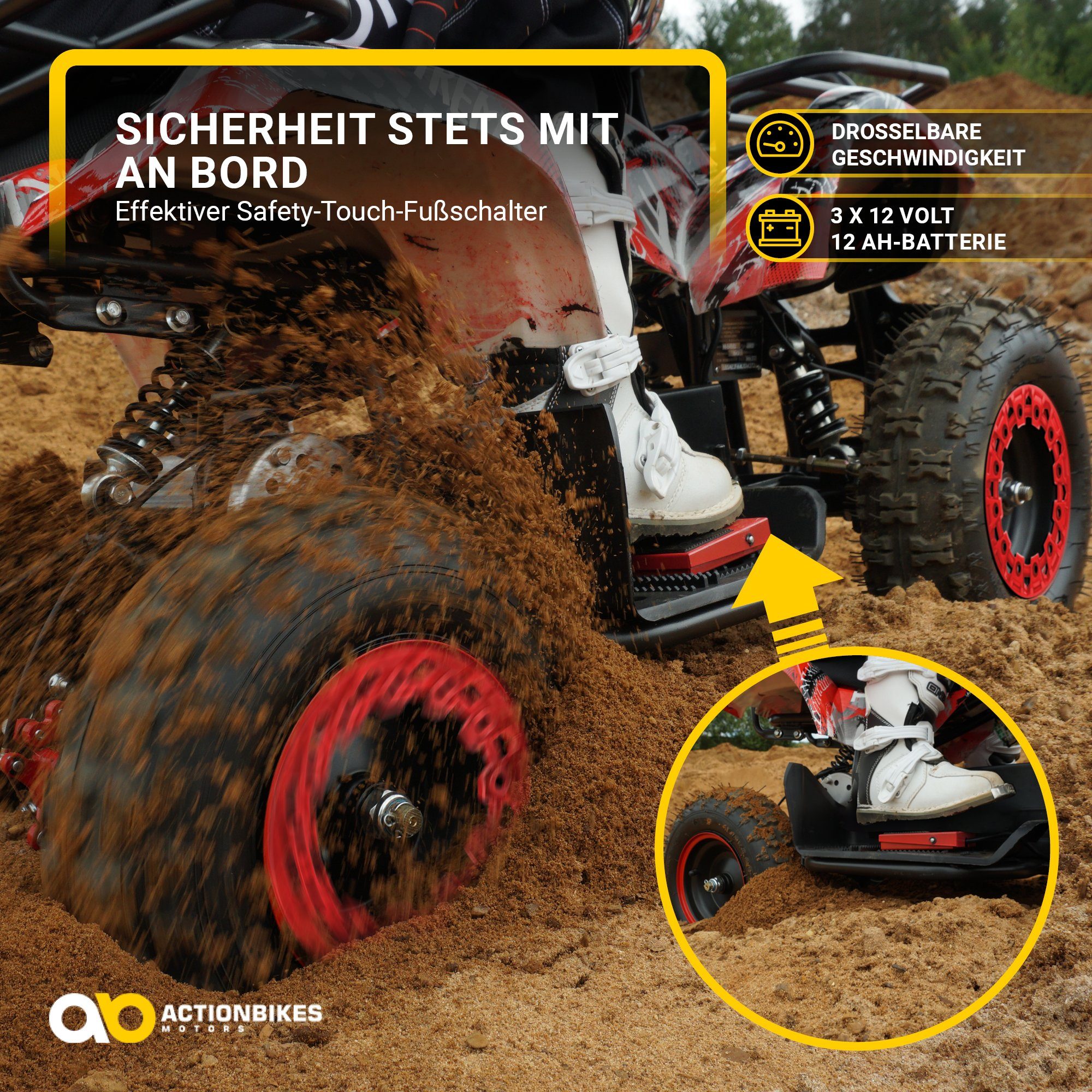 Quadriciclo elétrico infantil Actionbikes Motors Torino ATV 1000 W 36 V, capacidade de carga 50 kg (1 unidade), quadriciclo de bolso - toque de segurança - freio a disco perfurado - até 25 km/h