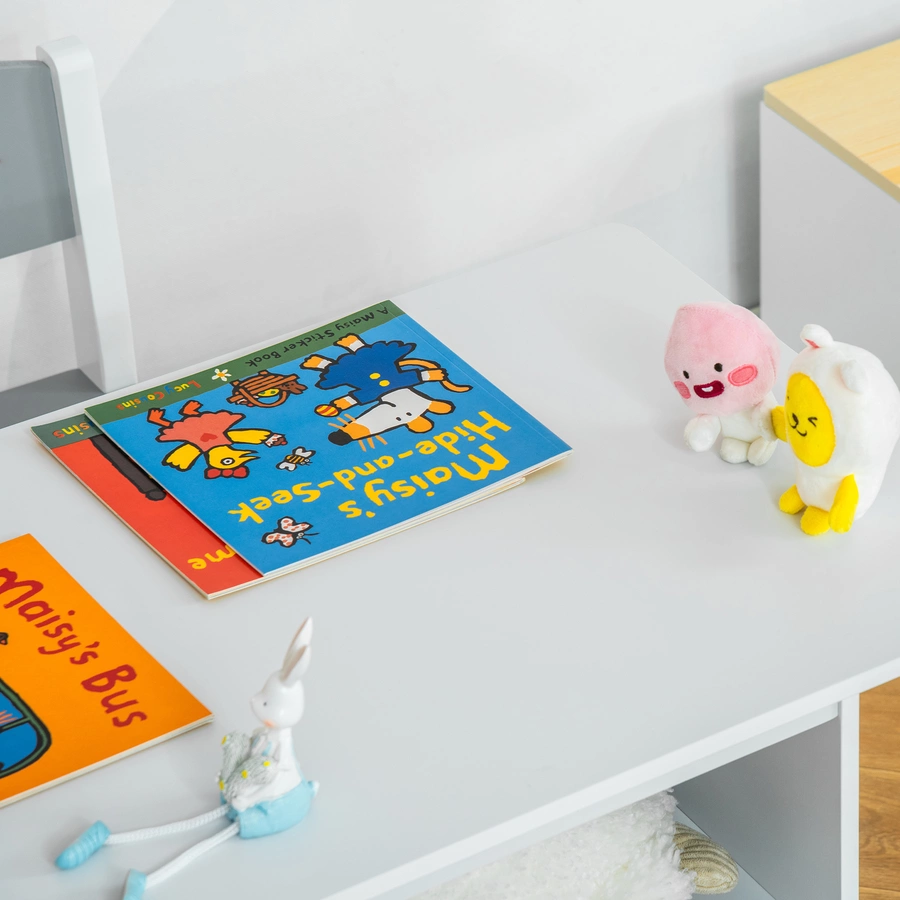 HOMCOM Kindersitzgruppe mit 2 Stühlen und Tisch mit Schubladen bunt