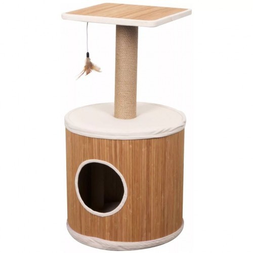 Arranhador de bambu para gatos, marrom e branco