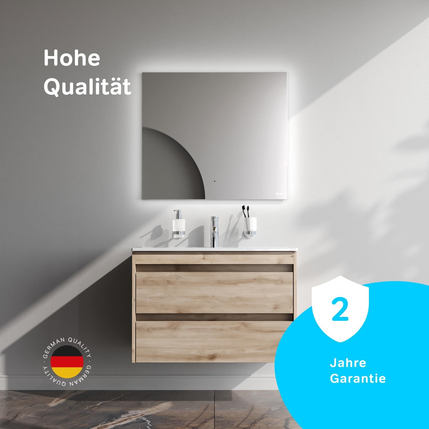 AM.PM Waschbeckenunterschrank Hängend mit Waschbecken, Badmöbel Set für Badezimmer & Gäste-WC, Waschtischunterschrank mit 2 Schubladen, Spike Eiche (81/56 cm)