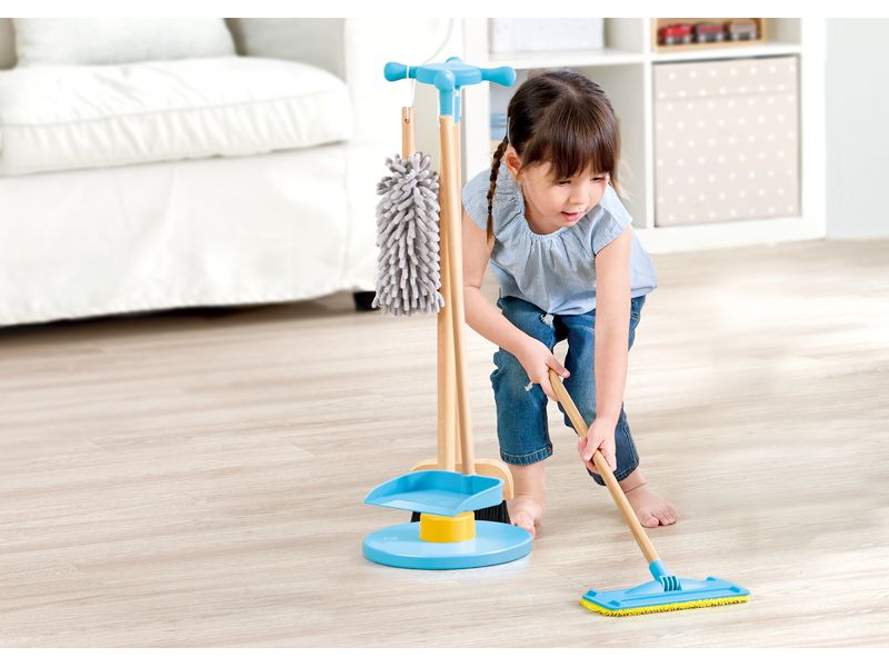 Hape Reinigungs-Spielzeug Clean Up Broom Set Spielzeug-Putzset mit Ordnungsständer