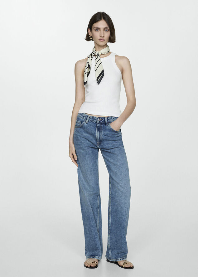 MANGO Ribbed cotton-blend top White