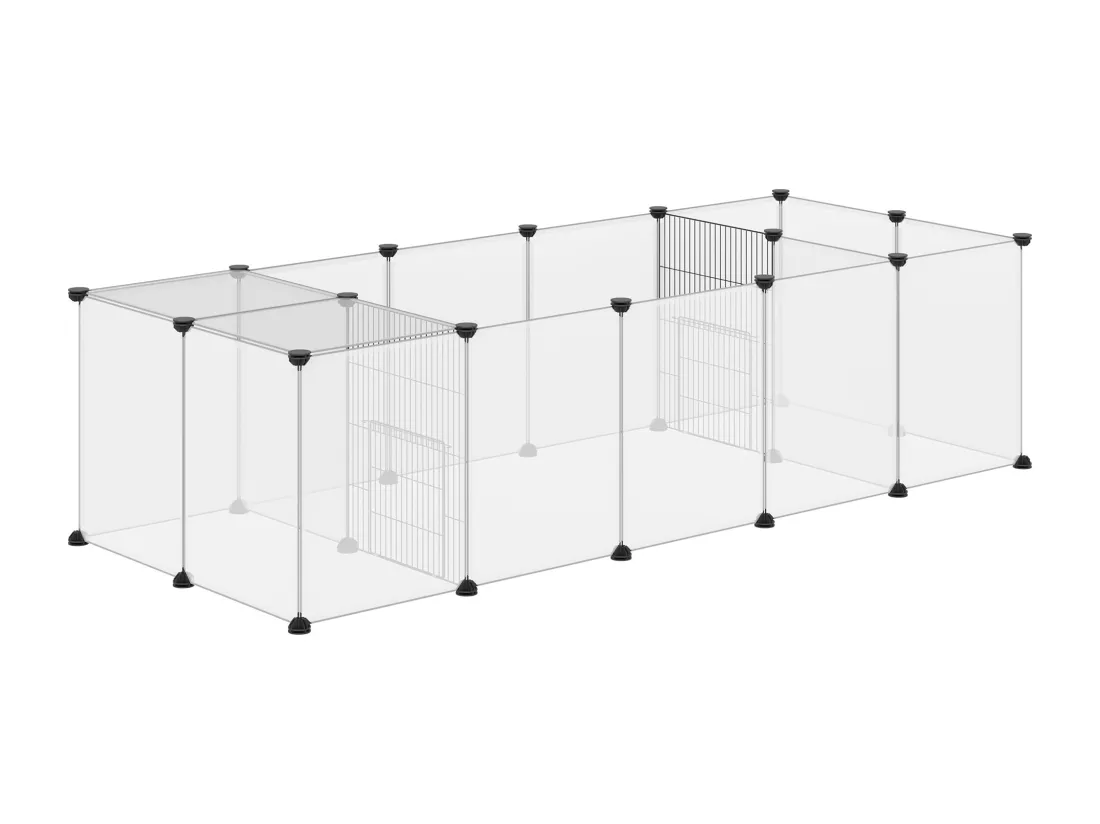 Enclos parc modulable petits animaux - 20 panneaux - dim. 175L x 70l x 45H cm - acier noir PP blanc