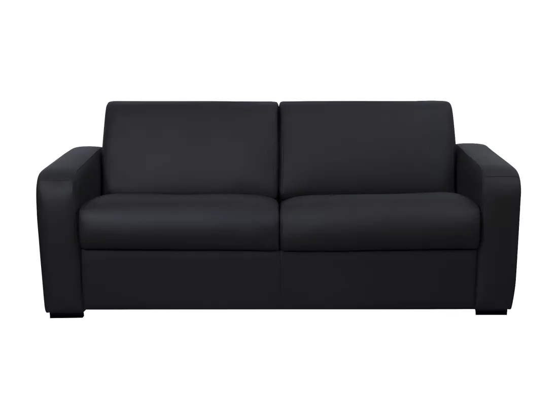 Canapé 3 places convertible express cuir noir matelas 20 cm BEVIS