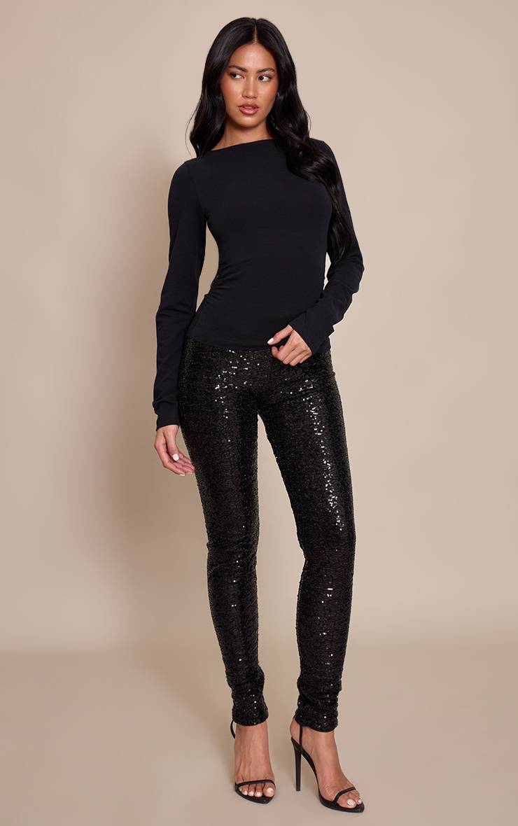 Noir Legging Taille Haute À Paillettes