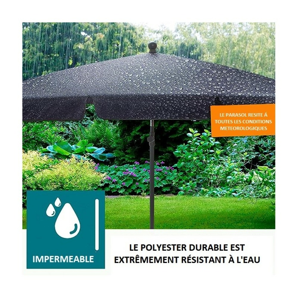 Parasol rectangulaire avec housse de protection réglable et inclinable 45° anthacite 125x200cm protection uv 50+