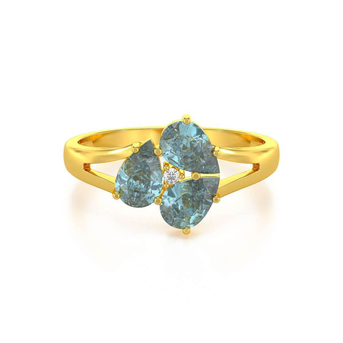 Bague ADEN Or 585 Jaune Aigue-Marine et diamants 2.5grs