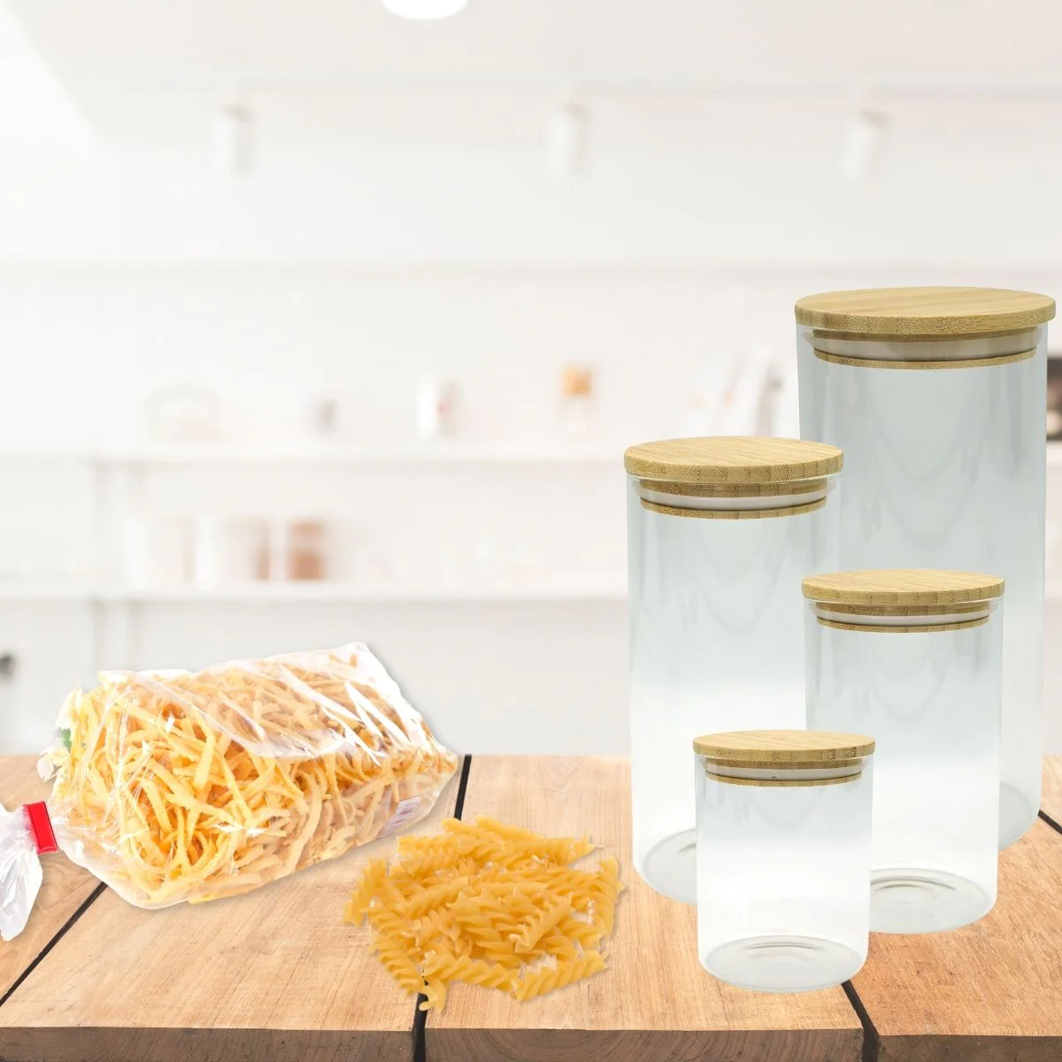 Set de 4 boîtes de conservation en verre avec couvercle en Bambou Eco