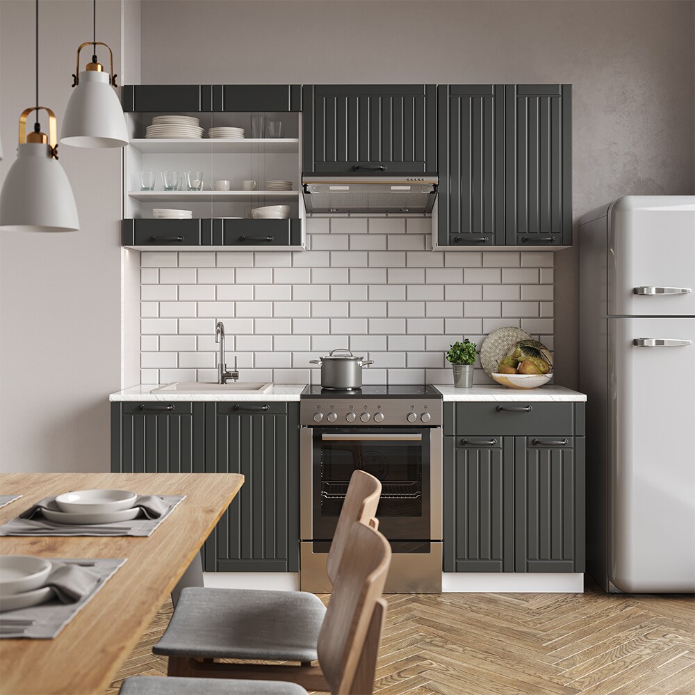 Vicco Küche Fame-Line 200 cm Küchenzeile Landhaus Küchenblock Einbau Anthrazit