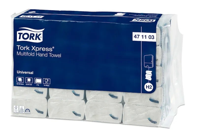 Håndklædeark Tork H2 Xpress® 2-lag hvid Multifold universal - (190 stk. x 20 pakker)