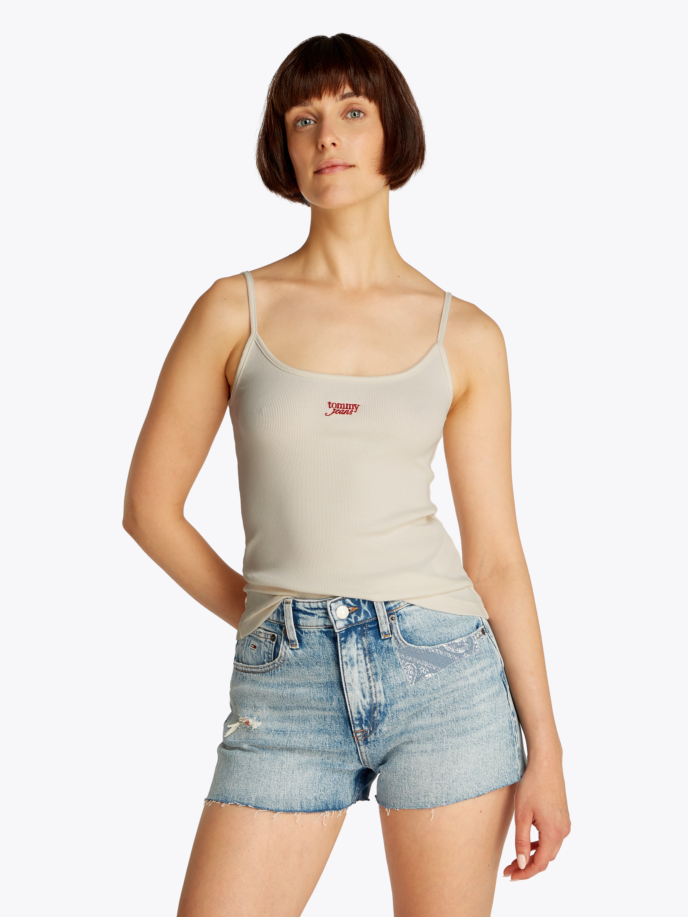 Tommy Jeans Spaghettitop »TJW SCRIPT STRAPPY TOP« in Rippoptik, mit Logoschriftzug