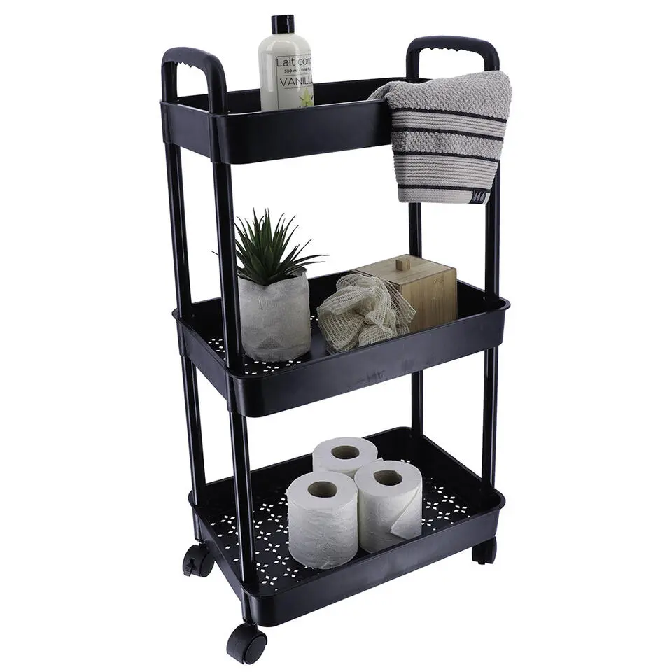 Tendance Keuken/badkamer trolley 3 laags - 38 x 26 x 77cm - zwart