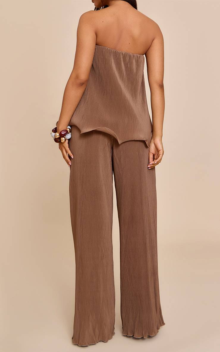 Taupe Pantalon Large Plissé À Bord Volants Petite