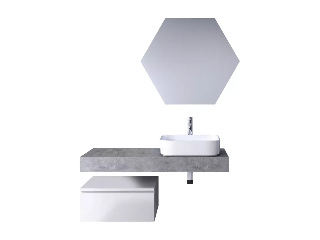 Ensemble de salle de bain 4 pièces ASTRA ciment/blanc