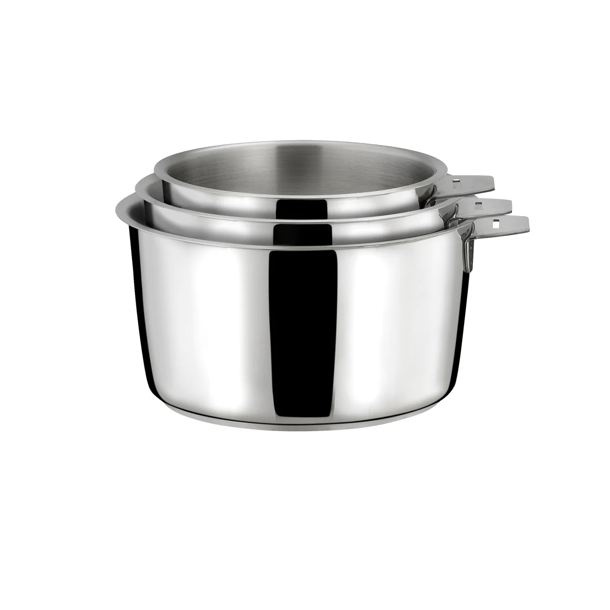 Malice - Série de 3 casseroles 16/18/20cm inox avec poignée noire Cuis